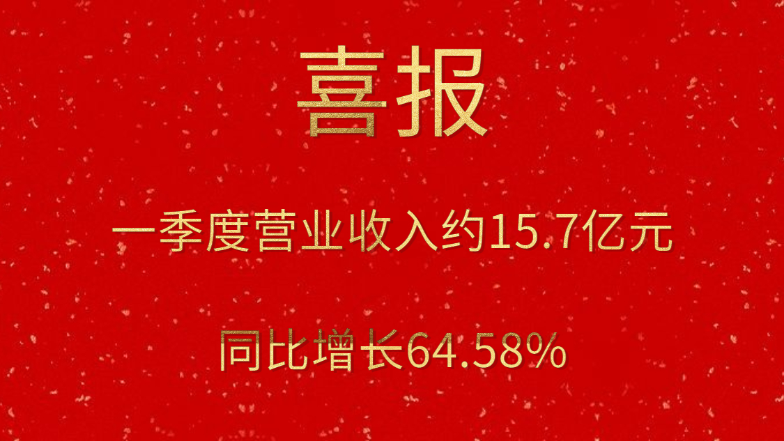 公司一季度實(shí)現(xiàn)營(yíng)業(yè)收入約15.7億元，同比增長(zhǎng)64.58%